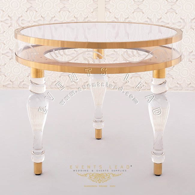 Luxury wedding gold cake table round birthday clear acrylic cake table