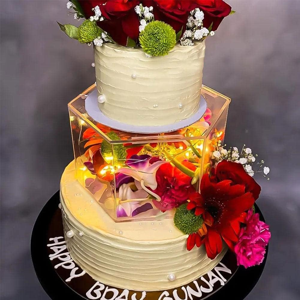 Gaojian Clear Acrylic Hexagon Cake Stand Centerpiece Pedestal Riser for Wedding Party Picture Frame Cake Holder Display Stand