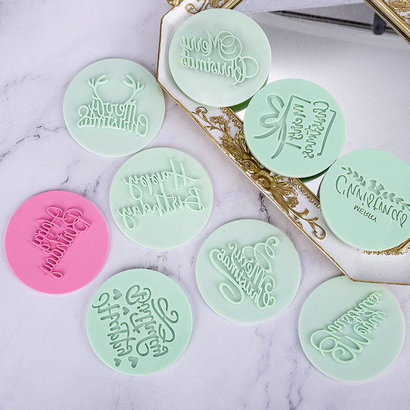 Christmas baking printing mould seal happy birthday cake fondant DIY handbook printing mould baking accessories tools