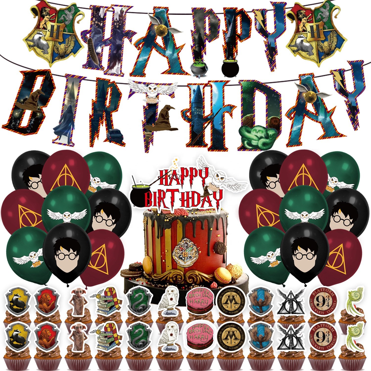 Wizard world magic theme tableware cake topper Balloon Arch Garland kit for kid girl boy birthday Party Anniversary decoration