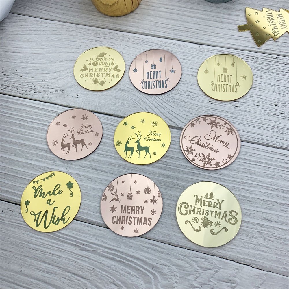 Merry Christmas Cake Topper Acrylic Round Toppers Gold Silver Rose Gold Cake Dessert Decor Snowflake Christmas Decorations 2025