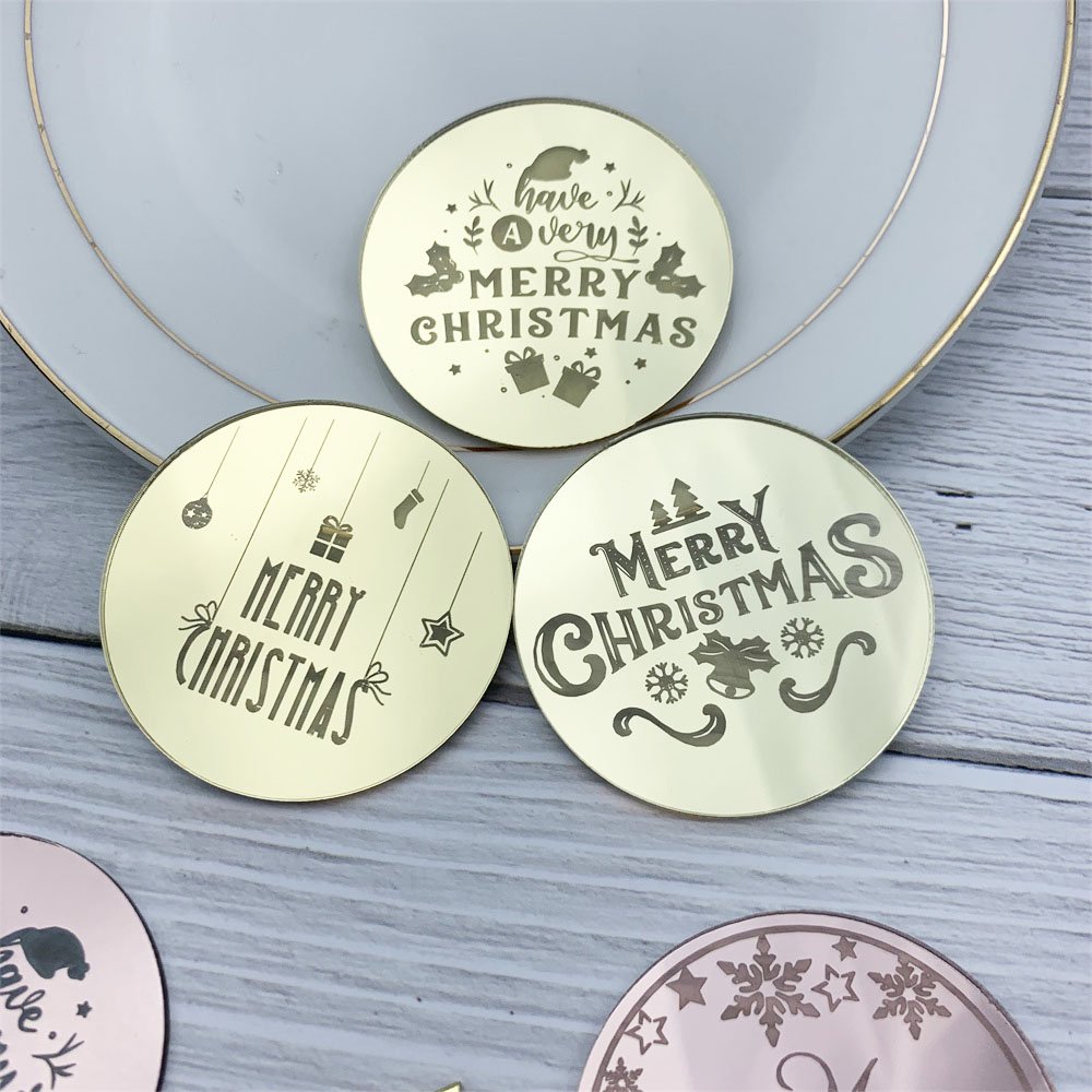 Merry Christmas Cake Topper Acrylic Round Toppers Gold Silver Rose Gold Cake Dessert Decor Snowflake Christmas Decorations 2025