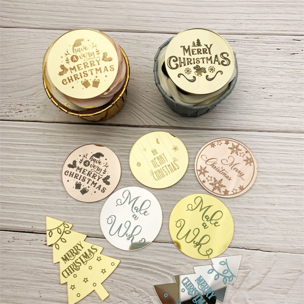Merry Christmas Cake Topper Acrylic Round Toppers Gold Silver Rose Gold Cake Dessert Decor Snowflake Christmas Decorations 2025