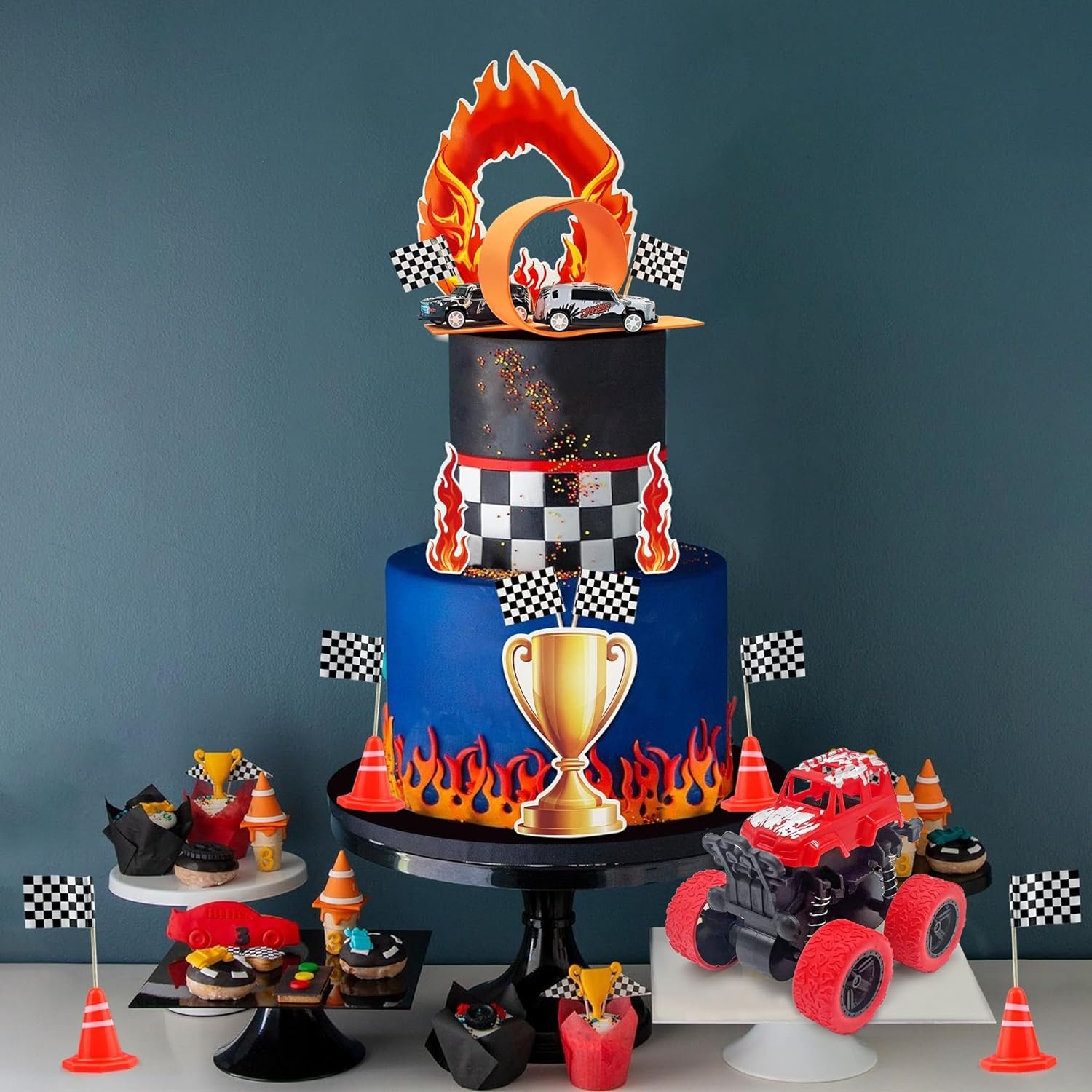 30PCS Truck Cake Decorations Truck Cake Toppers Red Blue Yellow Green Balls Car Cake Toppers for Truck Themed Party Decorations