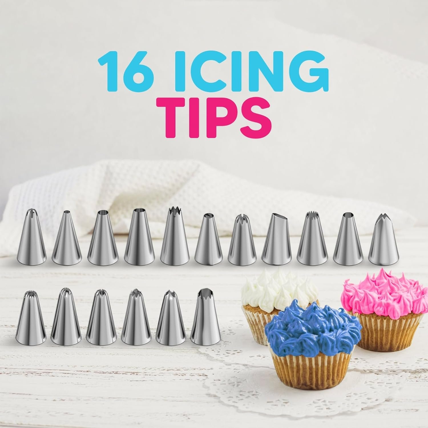 124 Pcs Cake Decorating Kit Riccle Piping Bags and Tips Set 11.8 Inch 100 Anti Burst Piping Bags with 16 Piping Tips