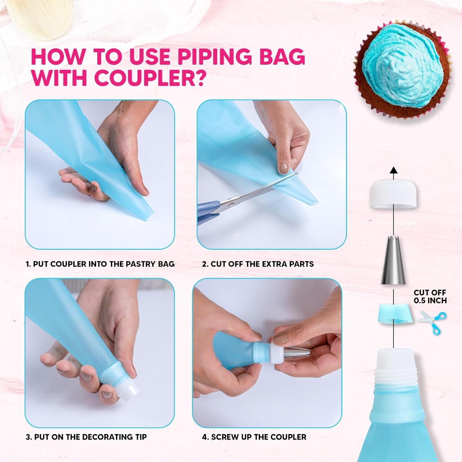 124 Pcs Cake Decorating Kit Riccle Piping Bags and Tips Set 11.8 Inch 100 Anti Burst Piping Bags with 16 Piping Tips