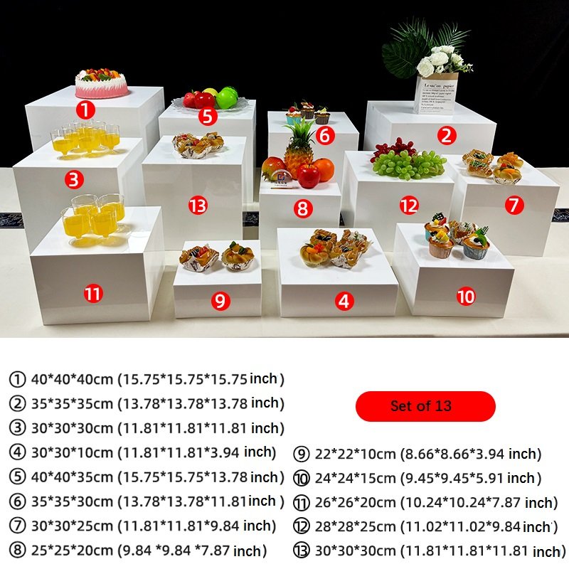 High Quality Acrylic Nesting Cube Boxes Acrylic White Square Food Risers Dessert Stand For Weddings Party Display Storage