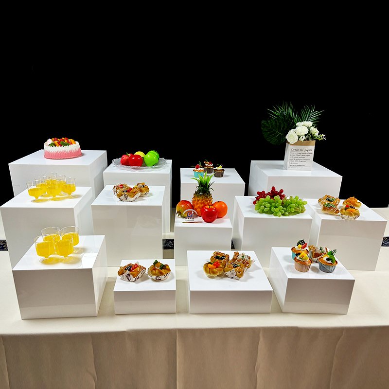High Quality Acrylic Nesting Cube Boxes Acrylic White Square Food Risers Dessert Stand For Weddings Party Display Storage