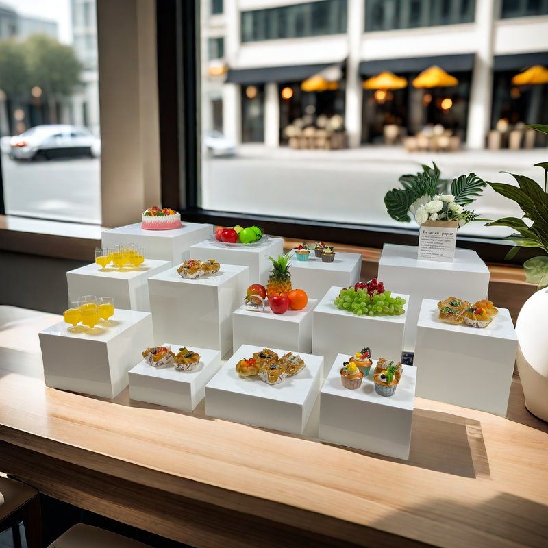 High Quality Acrylic Nesting Cube Boxes Acrylic White Square Food Risers Dessert Stand For Weddings Party Display Storage