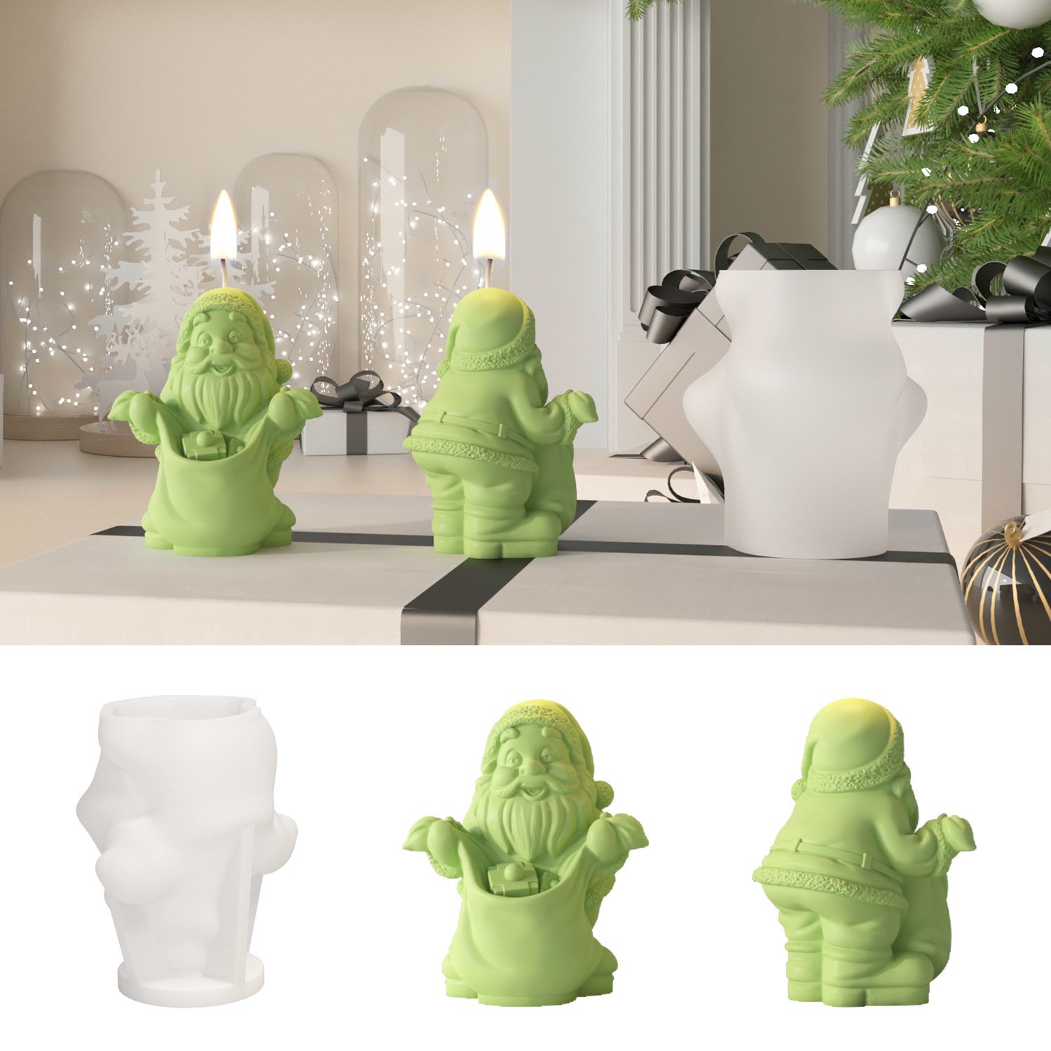 DIY Bearded Old Man with Gifts Scented Candle Silicone Mold Christmas Holiday Series Desktop Handmade Decorative Display Goods