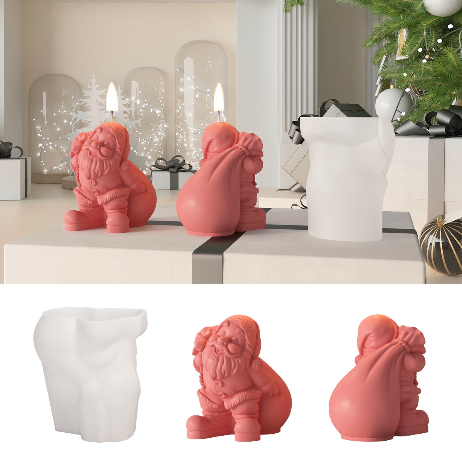 DIY Bearded Old Man with Gifts Scented Candle Silicone Mold Christmas Holiday Series Desktop Handmade Decorative Display Goods