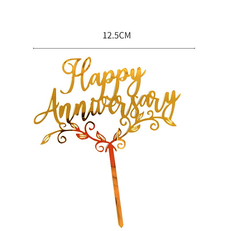 Wholesale Acrylic Gold Sliver Rose Gold Happy Anniversary Wedding Birthday Acrylic Cake Decoration
