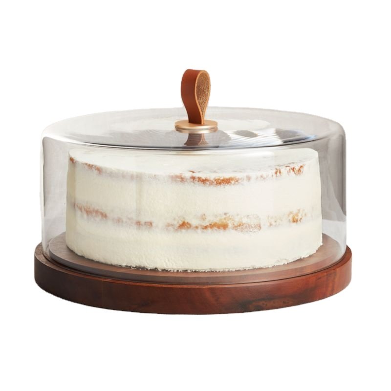 Indian Made Handcrafted Mango Wood Stand with Glass Lid Manufacturer Custom Made Wooden Cake Stand