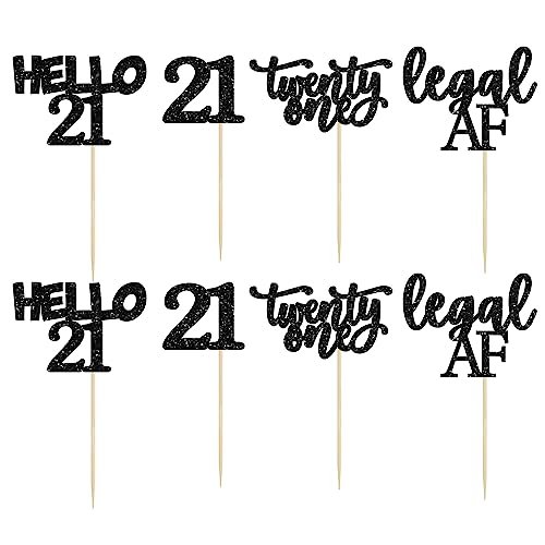 Happy Birthday Party Decorations with Black Glitter 21st Birthday Cupcake Toppers for Weeding Anniversary Party Decorations
