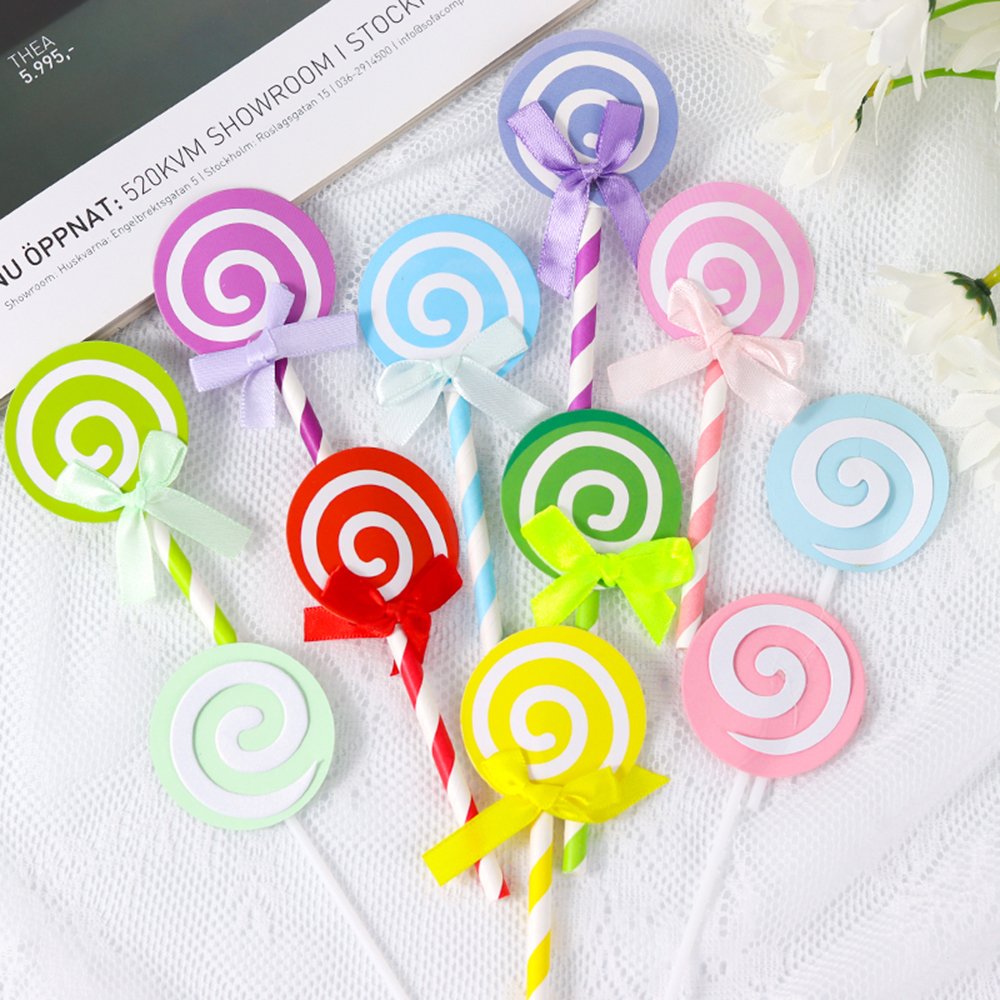 Cartoon cake decoration balloon card 6 sticks candy color lollipop card cake baking decoration plug-in christmas birthday