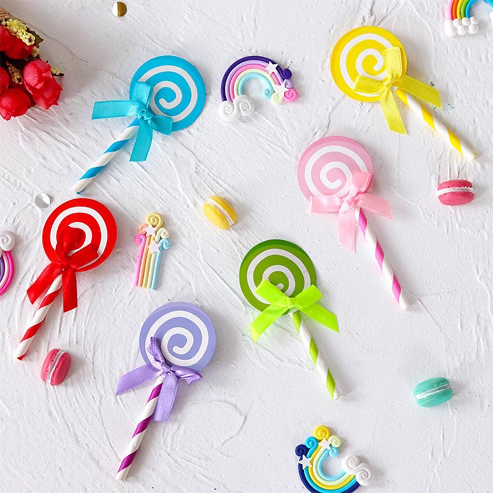 Cartoon cake decoration balloon card 6 sticks candy color lollipop card cake baking decoration plug-in christmas birthday