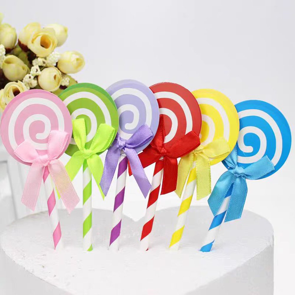 Cartoon cake decoration balloon card 6 sticks candy color lollipop card cake baking decoration plug-in christmas birthday