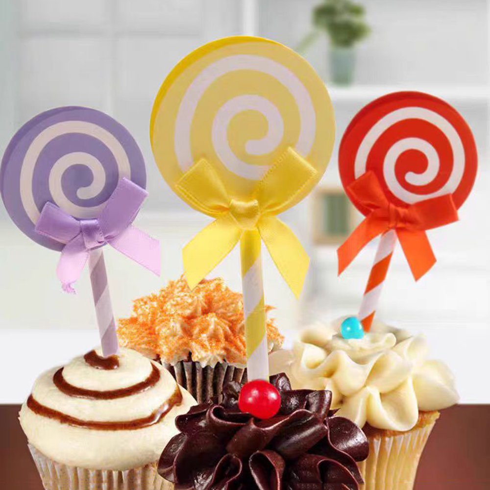Cartoon cake decoration balloon card 6 sticks candy color lollipop card cake baking decoration plug-in christmas birthday