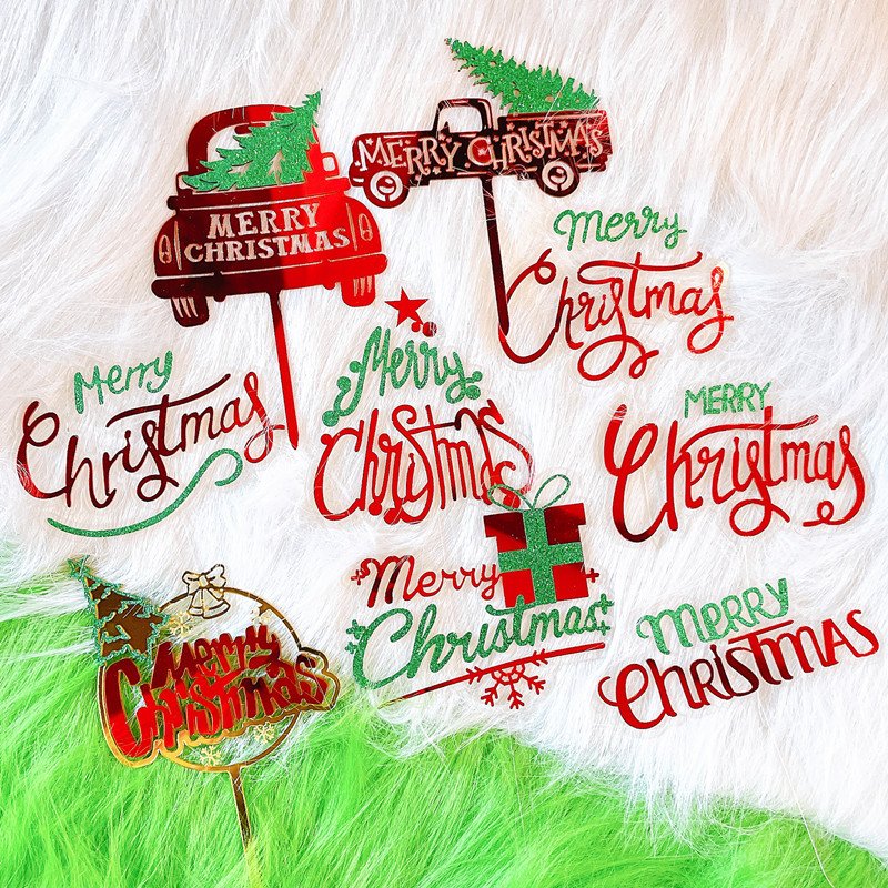 cake decorating supplies Christmas Cupcake Toppers Merry Christmas Toothpick Flags Navidad Acrylic Cake Topper For Christmas