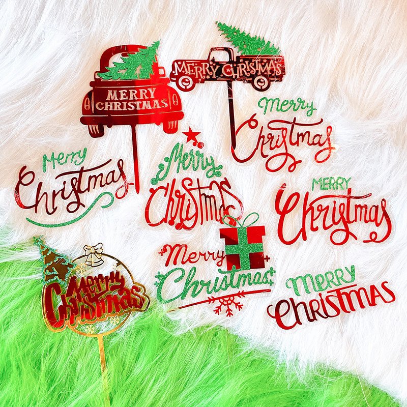 cake decorating supplies Christmas Cupcake Toppers Merry Christmas Toothpick Flags Navidad Acrylic Cake Topper For Christmas