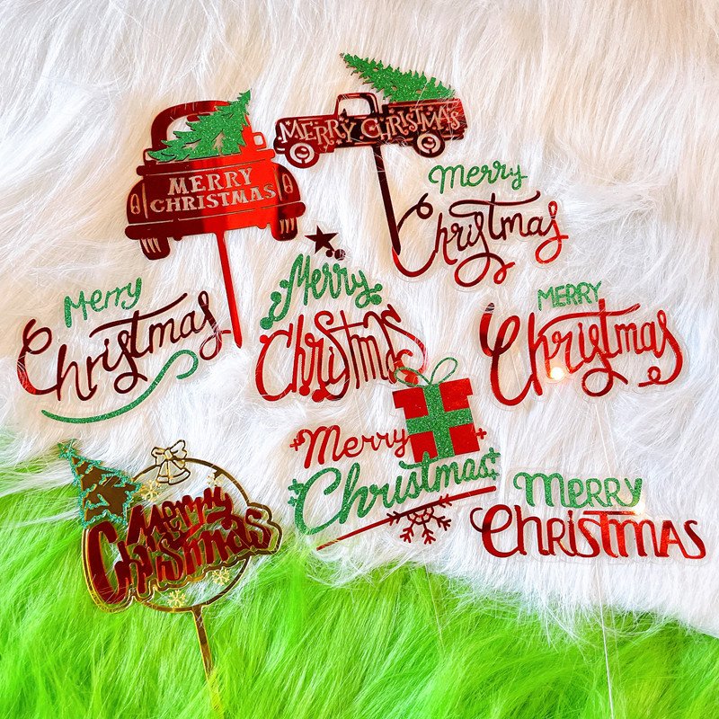 cake decorating supplies Christmas Cupcake Toppers Merry Christmas Toothpick Flags Navidad Acrylic Cake Topper For Christmas