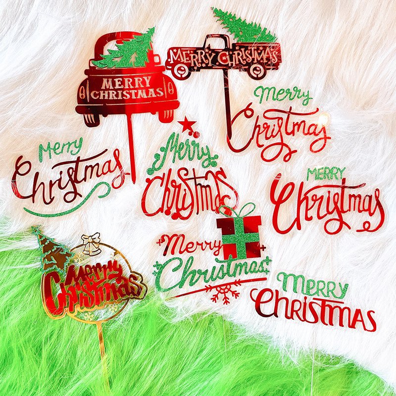 cake decorating supplies Christmas Cupcake Toppers Merry Christmas Toothpick Flags Navidad Acrylic Cake Topper For Christmas