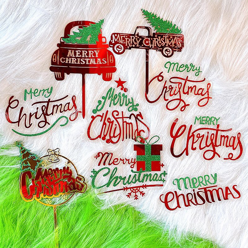 cake decorating supplies Christmas Cupcake Toppers Merry Christmas Toothpick Flags Navidad Acrylic Cake Topper For Christmas