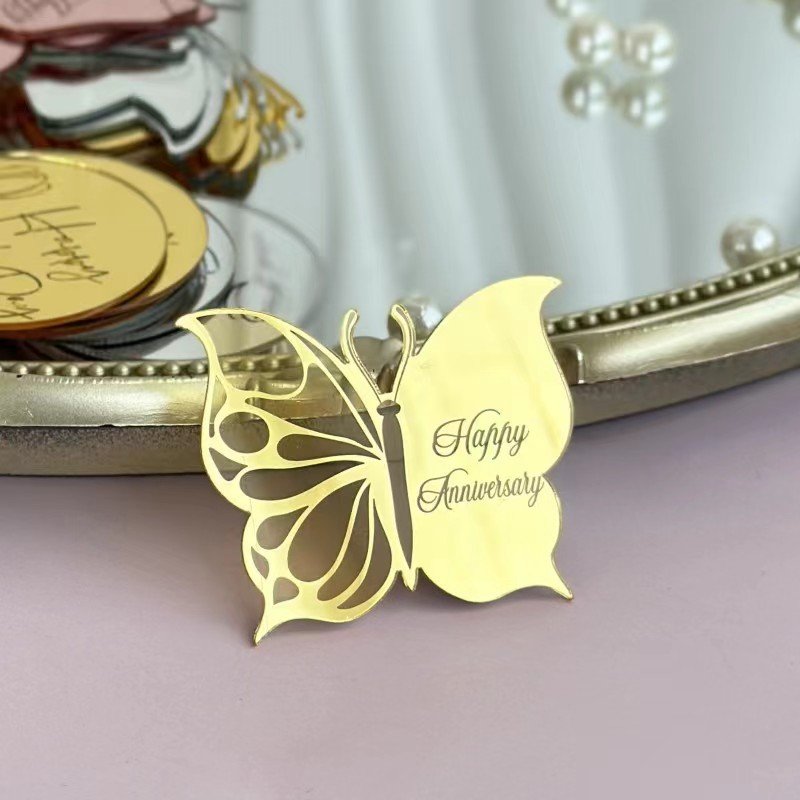 New Arrival Butterfly Shaped Acrylic Cake Topper for Birthday Anniversary & Mother's Day Decorations Cake & Cupcake Ornament