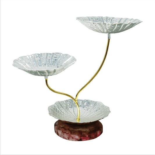 Latest 3 Tier Cake Stand With Resin Base For Home Hotel Restaurant & Dinnerware Cake Stand Silver Color Brass & Resin Cake Stand