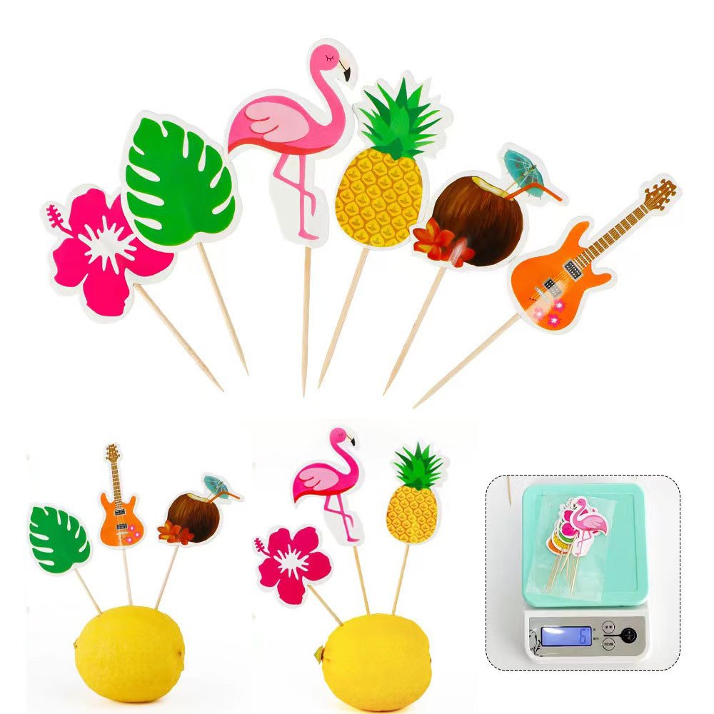 Hawaiian Theme Flamingo Toothpick Summer Beach Party Fruit Sticks Coconut Decor Tropical Hawaii Aloha Birthday Party Decor