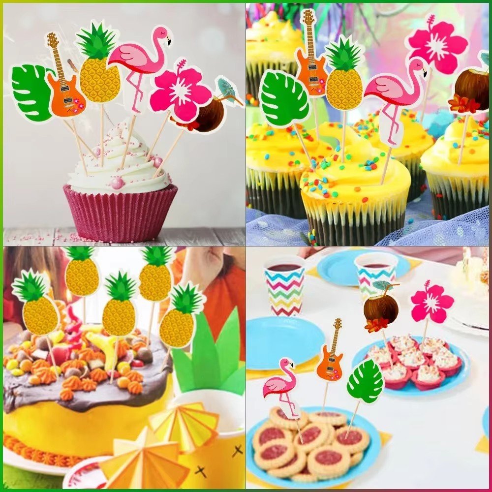 Hawaiian Theme Flamingo Toothpick Summer Beach Party Fruit Sticks Coconut Decor Tropical Hawaii Aloha Birthday Party Decor