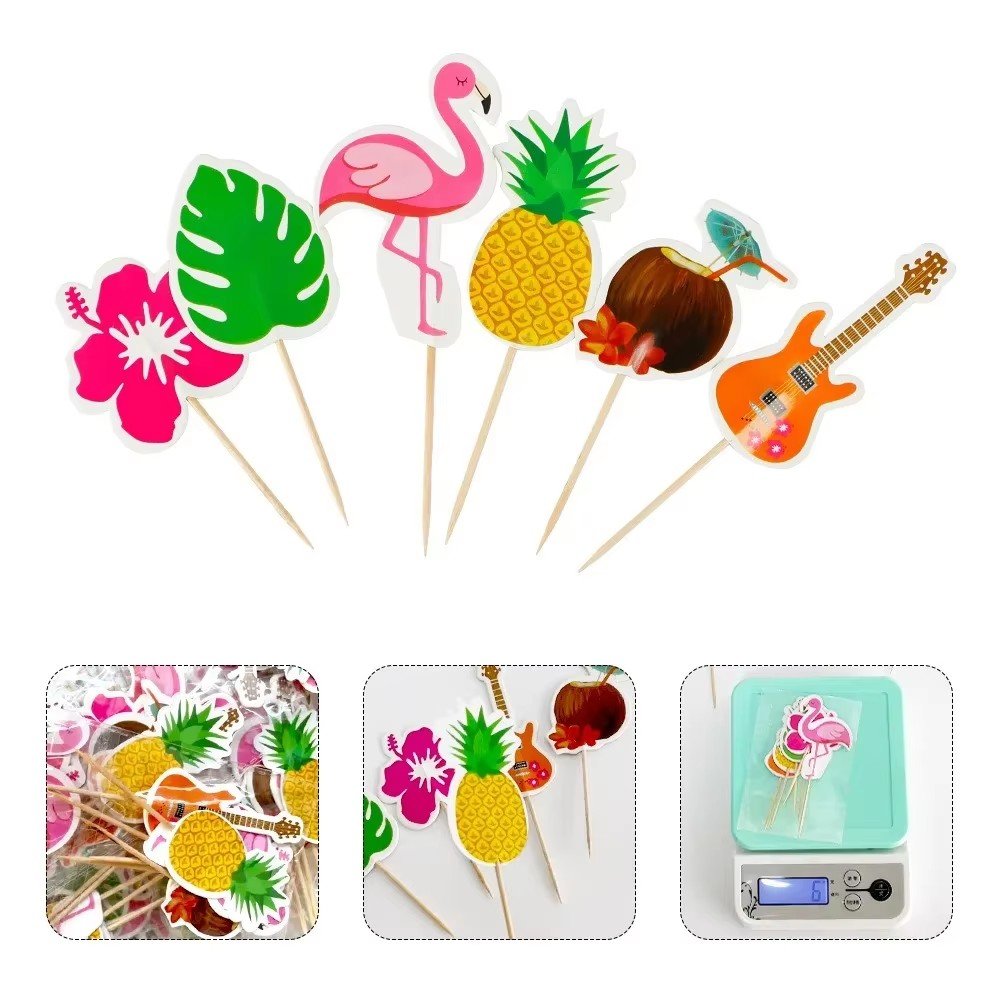 Hawaiian Theme Flamingo Toothpick Summer Beach Party Fruit Sticks Coconut Decor Tropical Hawaii Aloha Birthday Party Decor