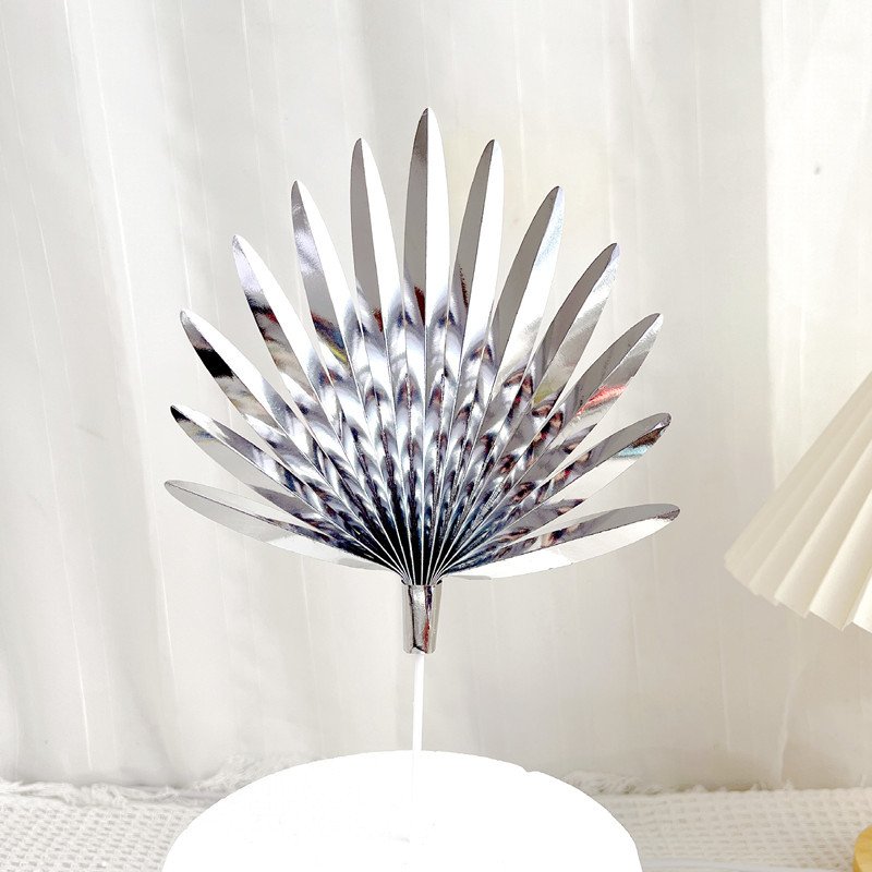 Wholesale INS New Paper Leaves Cake Toppers Gold Silver Pink Blue Folding Paper Fan Cake Decoration