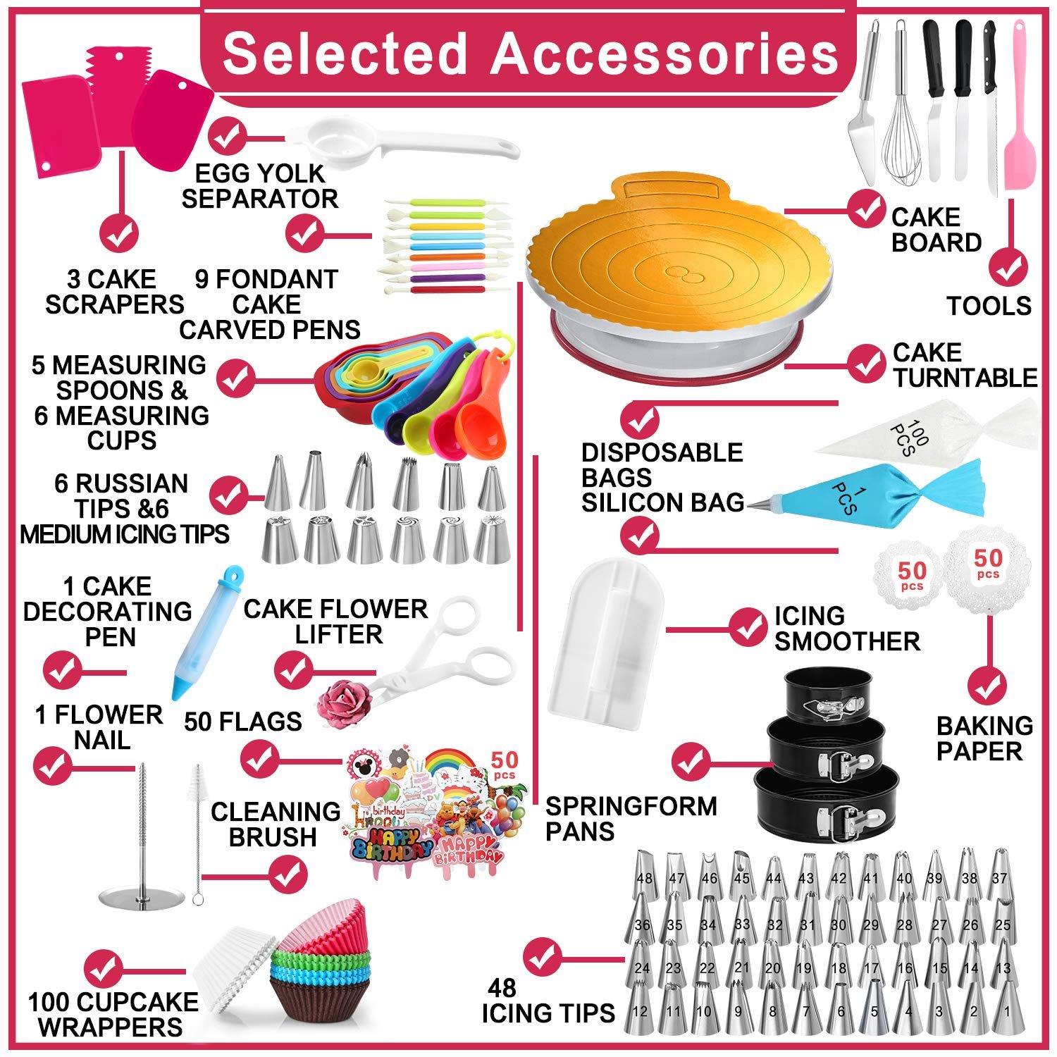 464Pcs Cake Decorating Supplies Kit Cake Pan Turntable Stand Piping Tips Set Custom Cake Tool Set with Baking