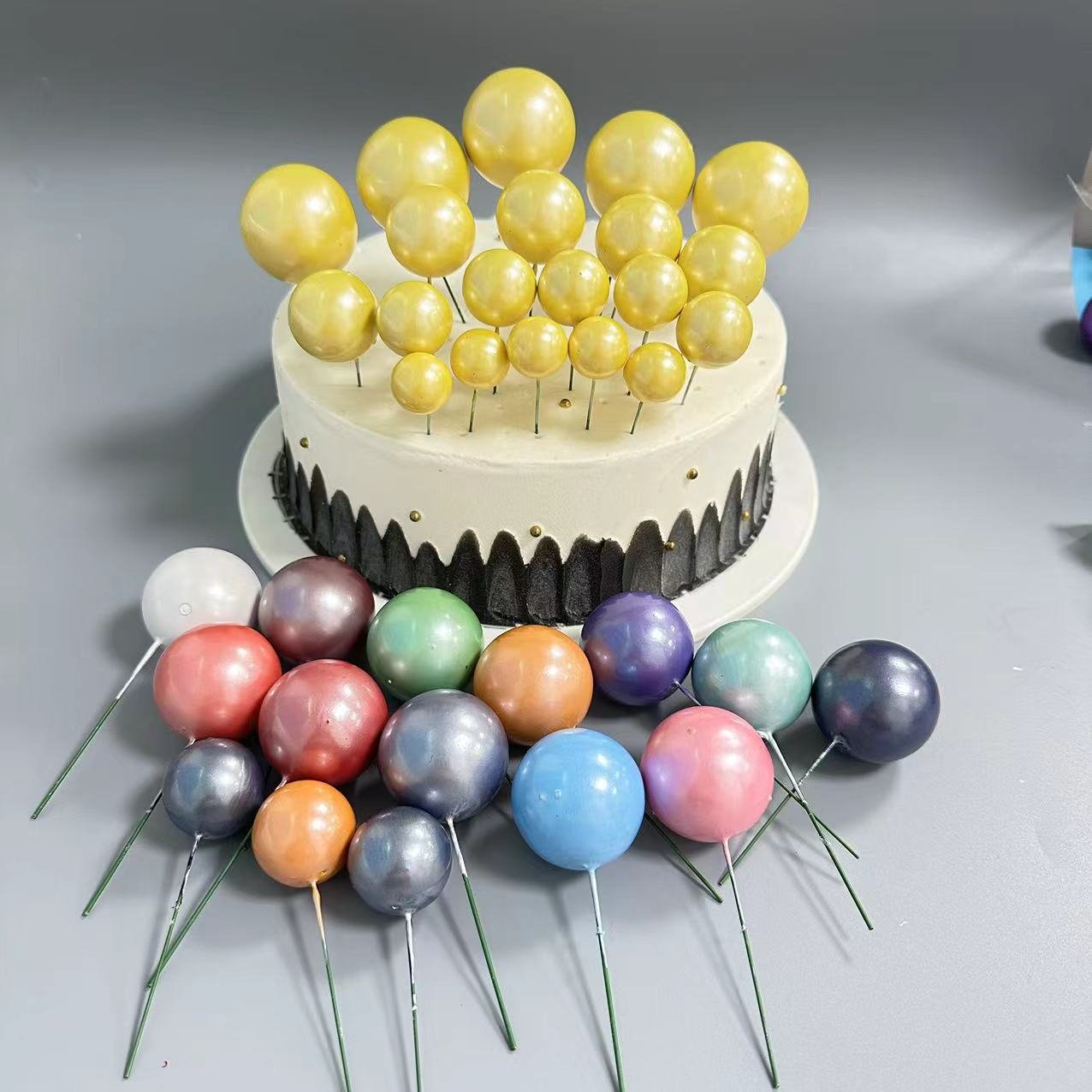 20pcs/bag Metallic colored balls Mixed Faux Balls Mental Color Ball Happy Birthday Cake Topper Cake Decorations
