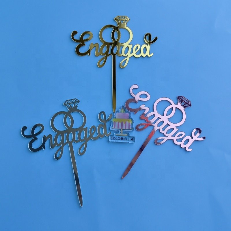 Engraged acrylic cake cupcake topper for engagement cake decoration party supplies