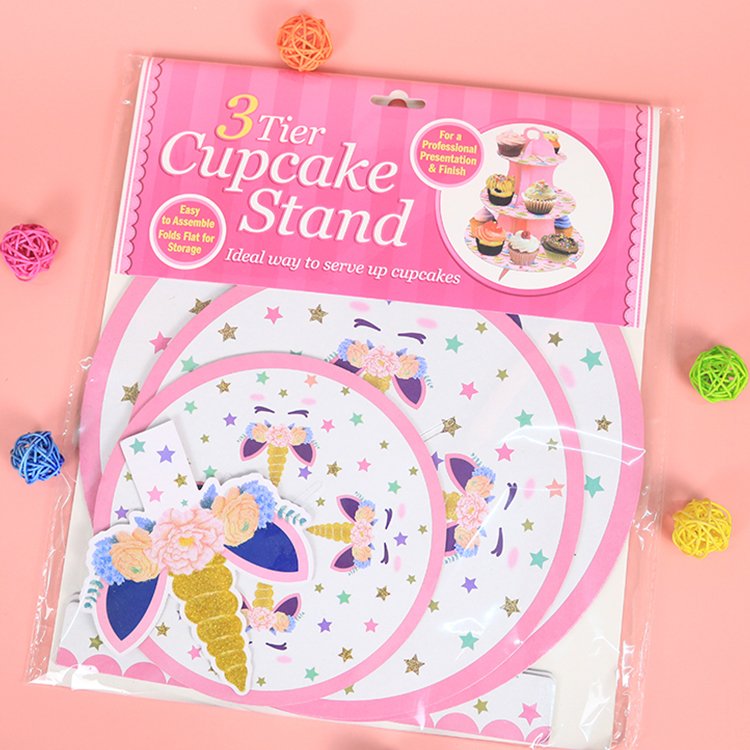 Baby shower supplies kids birthday party decoration Cake Tools candy bar unicorn party pink 3 layer paper cake stand