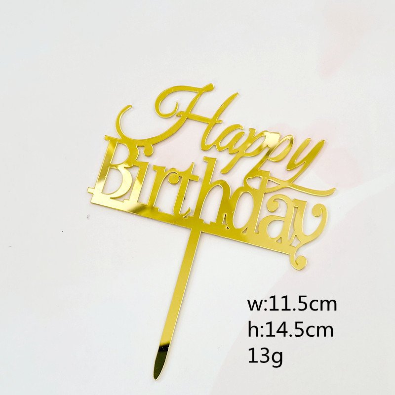 Happy Birthday Cake Topper Silver Gold Acrylic Father's Birthday Party Cake Toppers Decoration Father Day Gift Baking Supplies