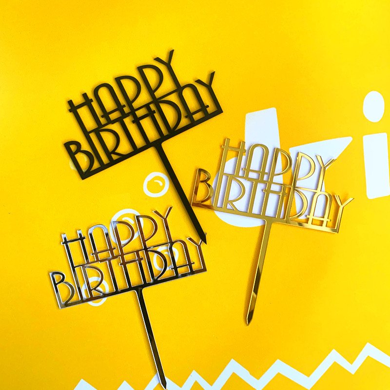 Happy Birthday Cake Topper Silver Gold Acrylic Father's Birthday Party Cake Toppers Decoration Father Day Gift Baking Supplies