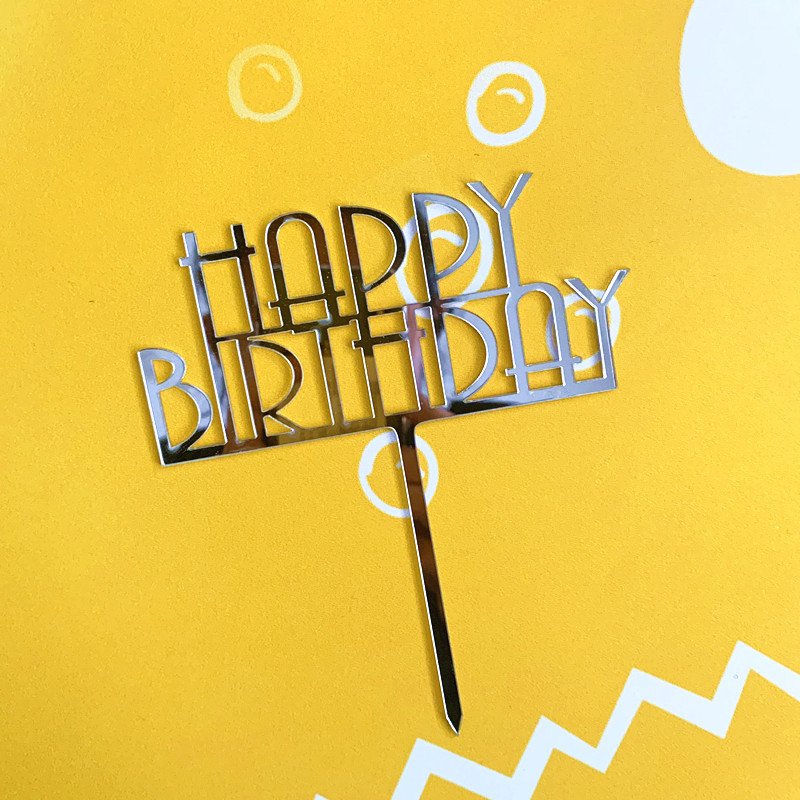 Happy Birthday Cake Topper Silver Gold Acrylic Father's Birthday Party Cake Toppers Decoration Father Day Gift Baking Supplies