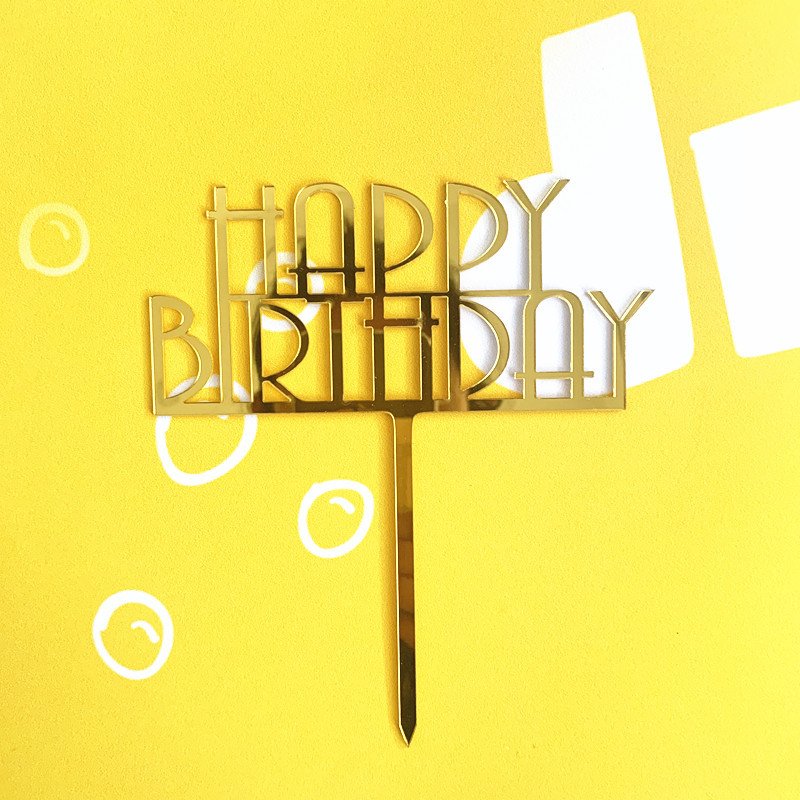 Happy Birthday Cake Topper Silver Gold Acrylic Father's Birthday Party Cake Toppers Decoration Father Day Gift Baking Supplies