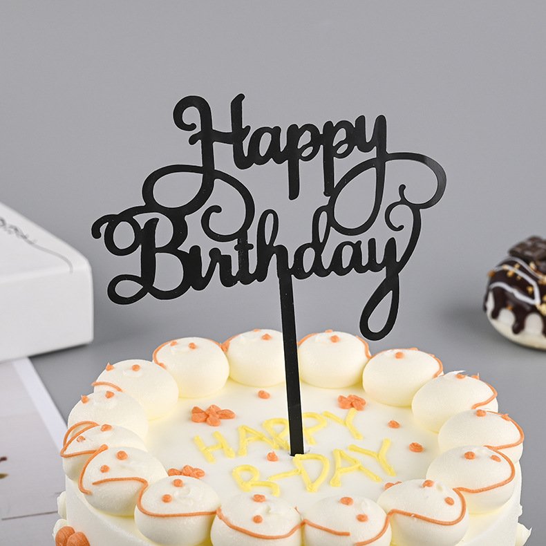 10 pcs Gold black pink red Acrylic Cake Topper Happy Birthday Cake Toppers Decoration Supplies