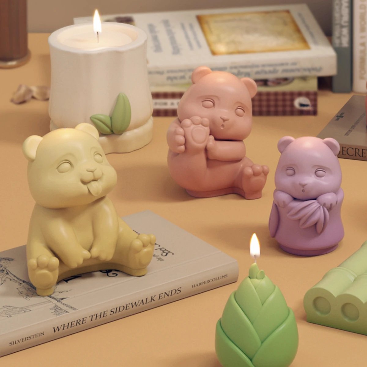Cartoon Sitting Panda Candle Silicone Mold Animal Little Bear Soap Resin Mould Chocolate Cake Decor Baby Room Painting Plaster