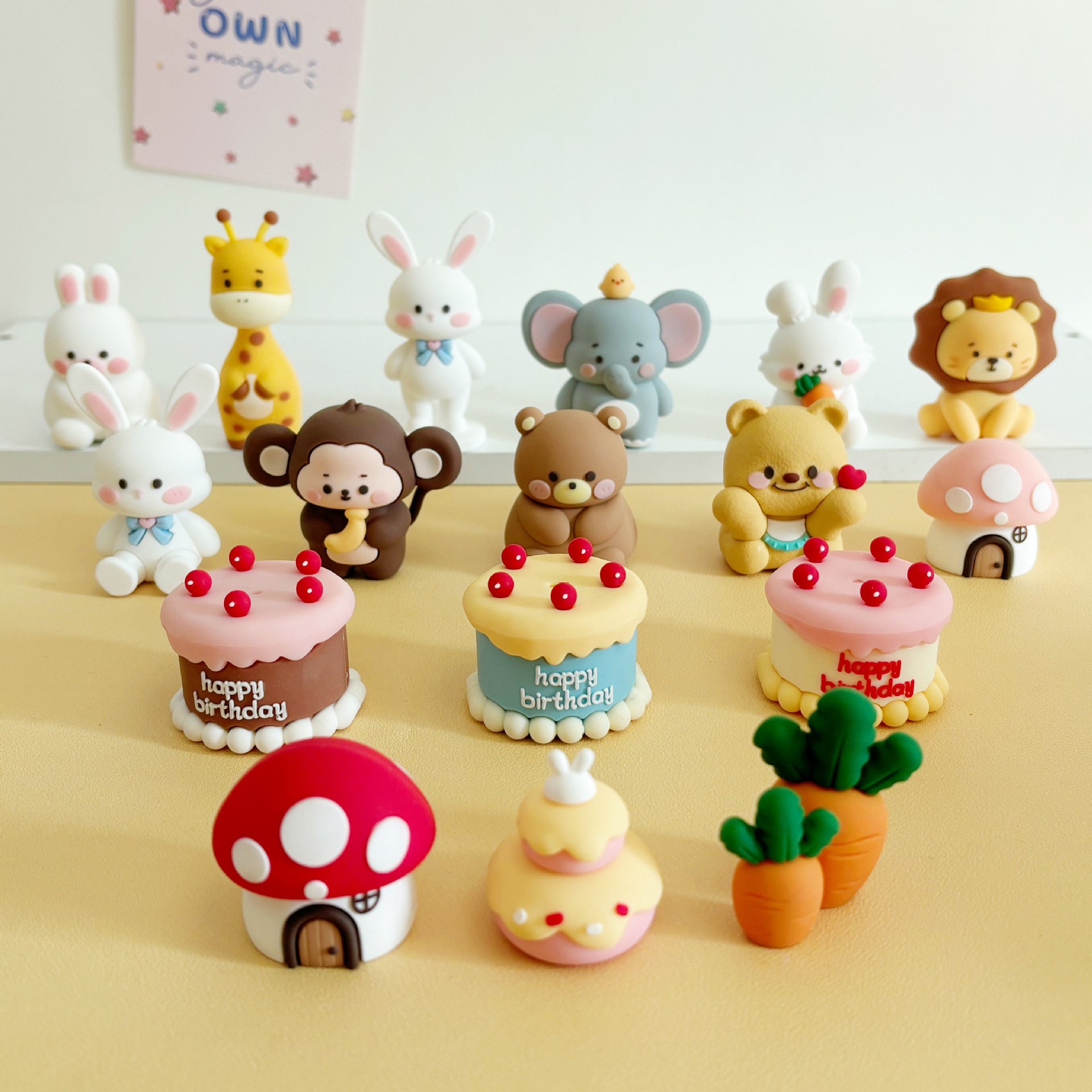 Creative Cartoon Baking Birthday Standing Pose Animal Soft Ornament Plug-in Cake Decoration Children's Dolls