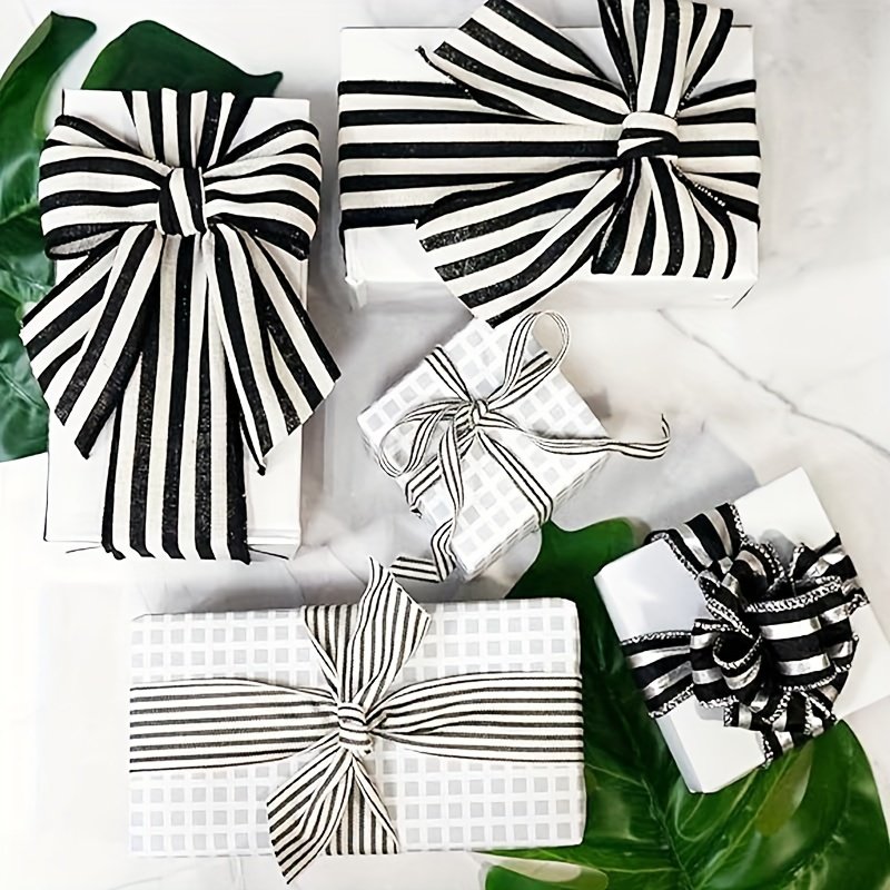 2 Rolls of black and white striped ribbon holiday thread edge streamer,for sewing and DIY crafts gift box packaging home decor