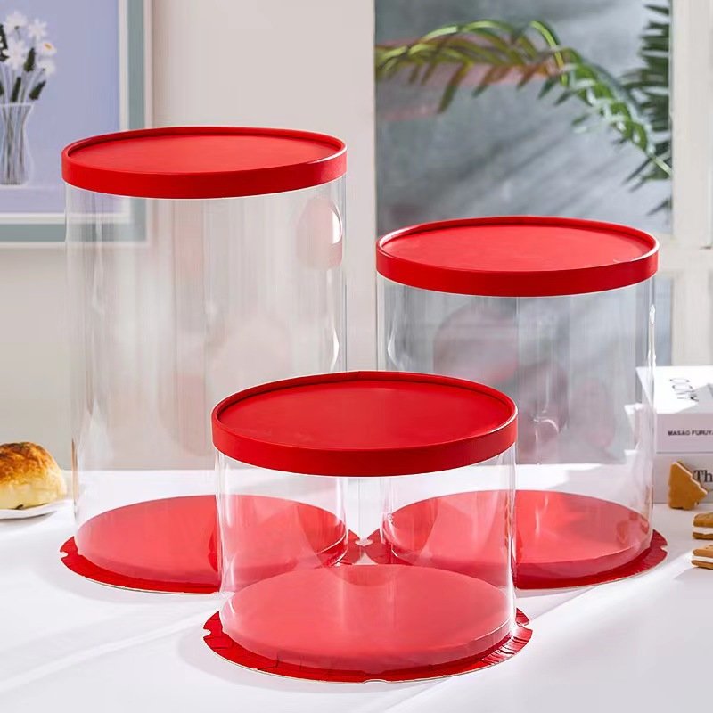 Wholesale round transparent cake box 4 inch 6 inch 8 inch 10 inch single layer double height baking packaging box supplier