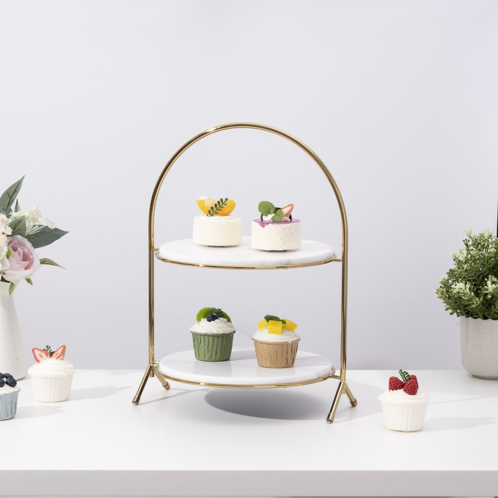 2024 Gold Silver Marble Plate Display 2 3 Tiers Afternoon Tea Dessert Food Tray For Banquet Wedding Party Restaurant Cake Stand