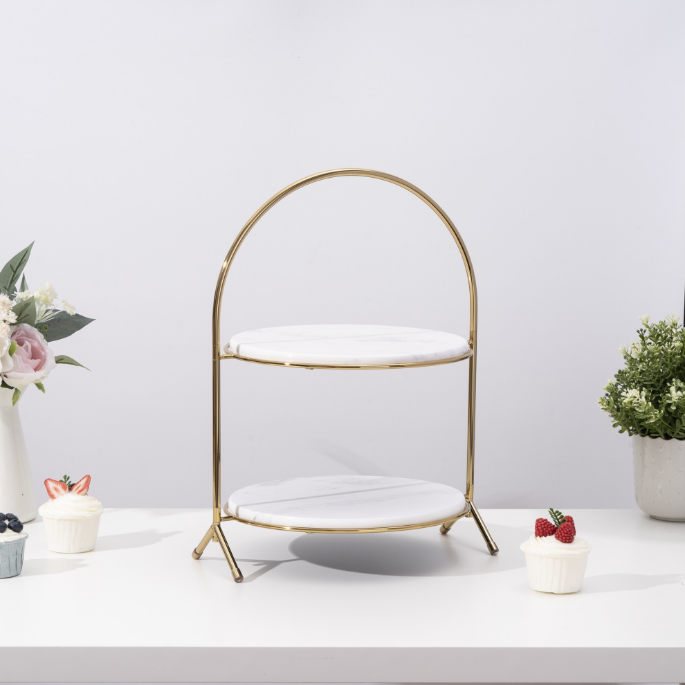 2024 Gold Silver Marble Plate Display 2 3 Tiers Afternoon Tea Dessert Food Tray For Banquet Wedding Party Restaurant Cake Stand