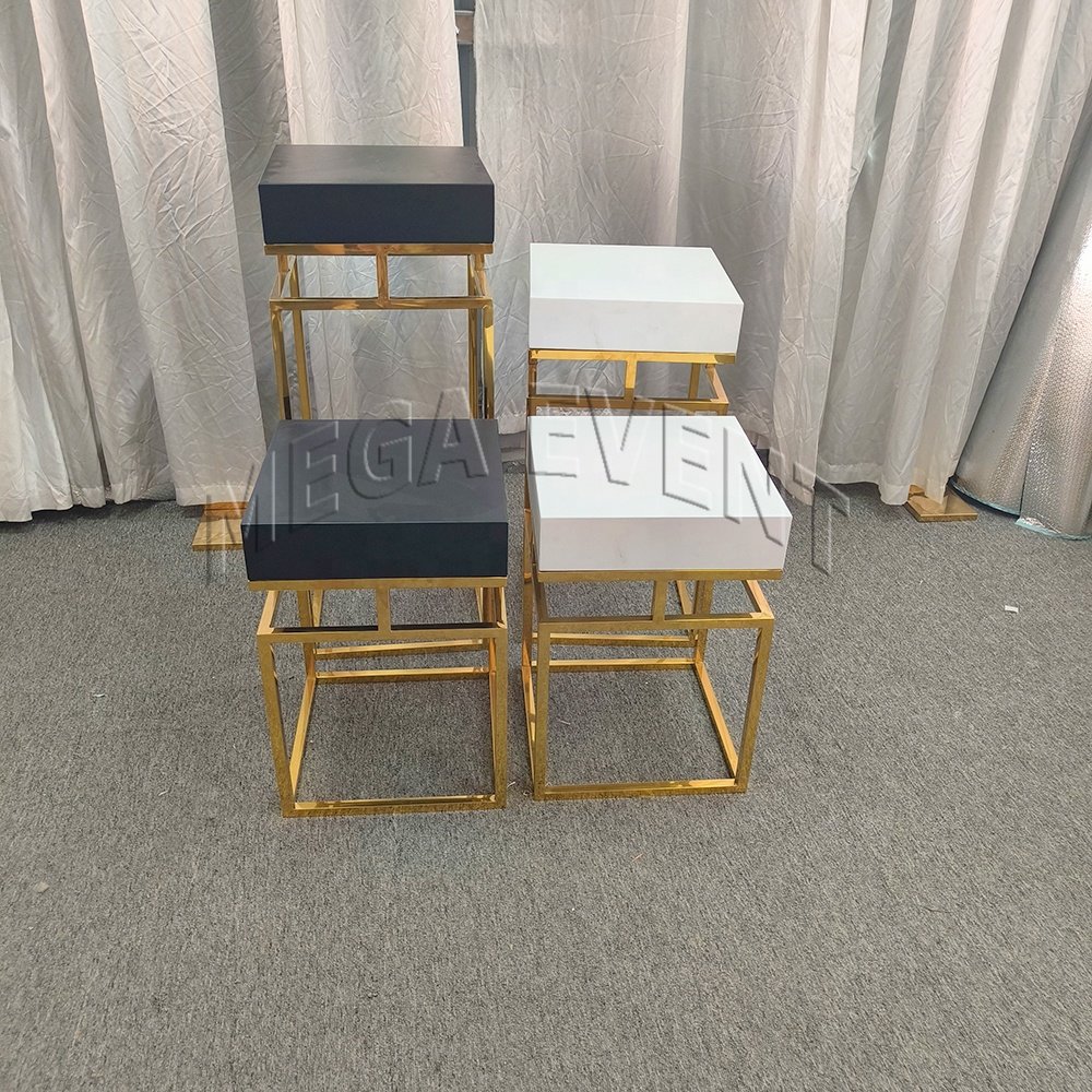 Gold Square Wedding Decoration Supplies Set Of 3pcs Events Square Gold Shiny Stainless Steel Party Cake Tables