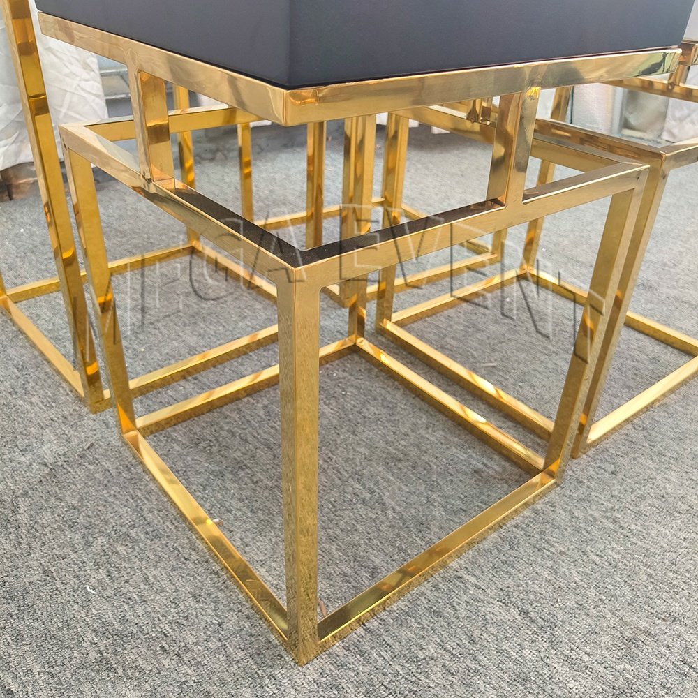 Gold Square Wedding Decoration Supplies Set Of 3pcs Events Square Gold Shiny Stainless Steel Party Cake Tables
